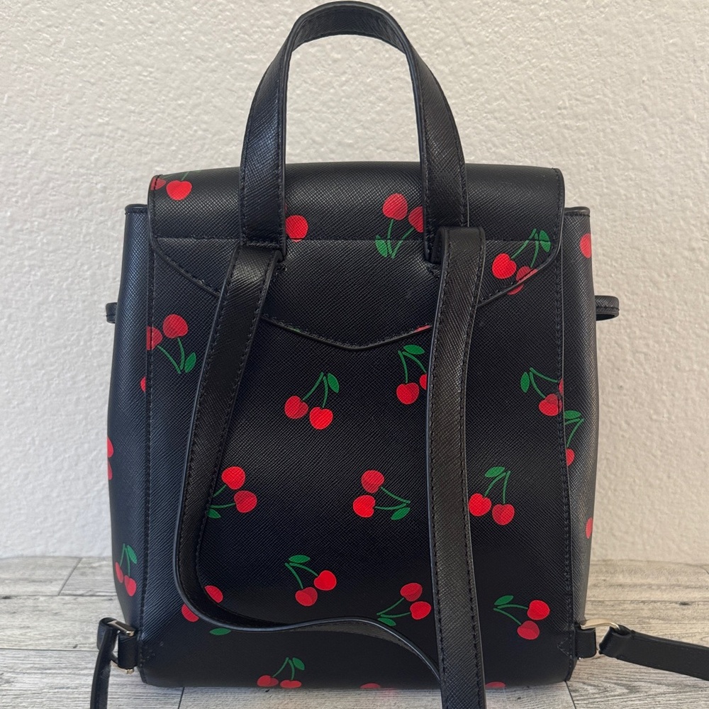 Kate Spade Lizzie Med Flap Tossed Cherry Print Backpack - Picture 3 of 12